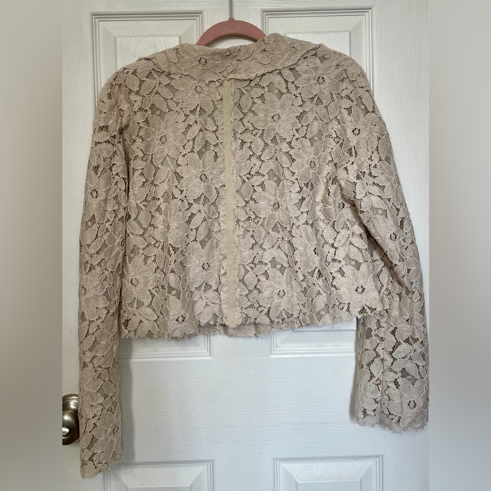Free People Amelia Lace Cropped Bed Jacket Almond Milk Taupe Size S - Picture 11 of 14